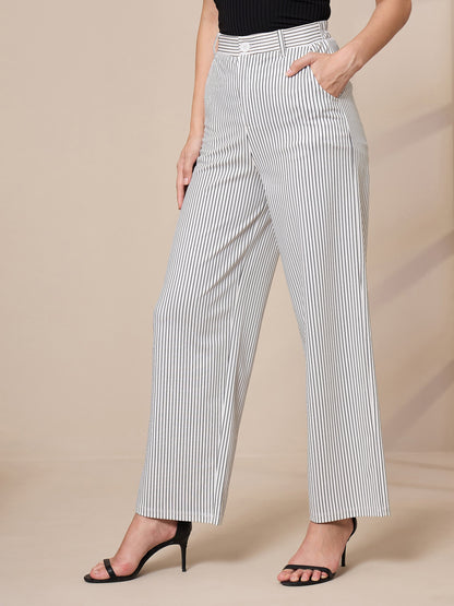 White Striped Straight Trousers