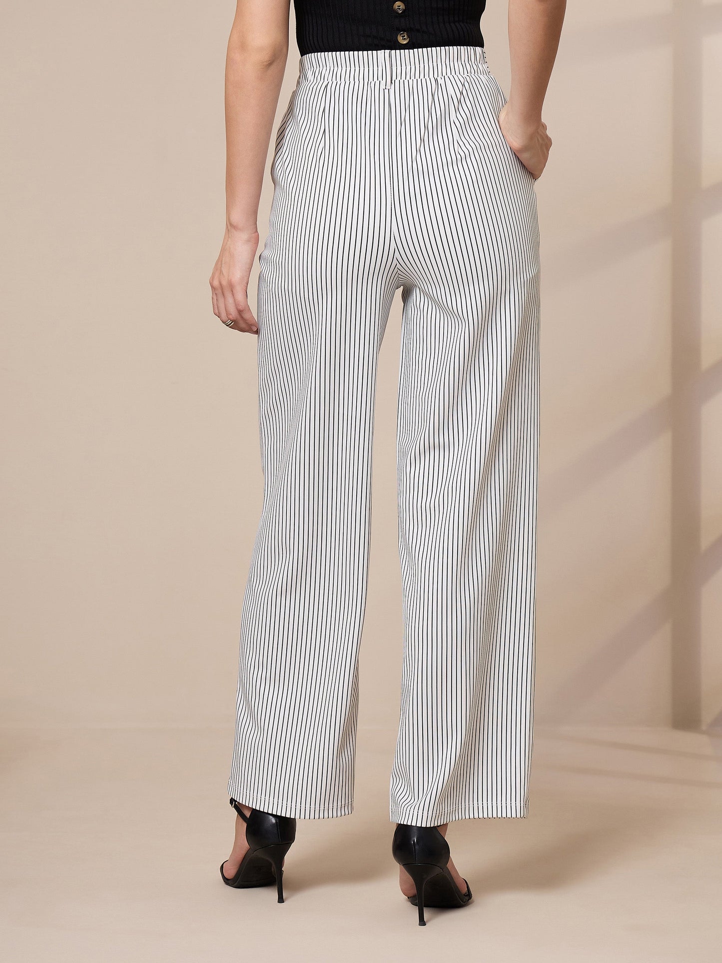 White Striped Straight Trousers