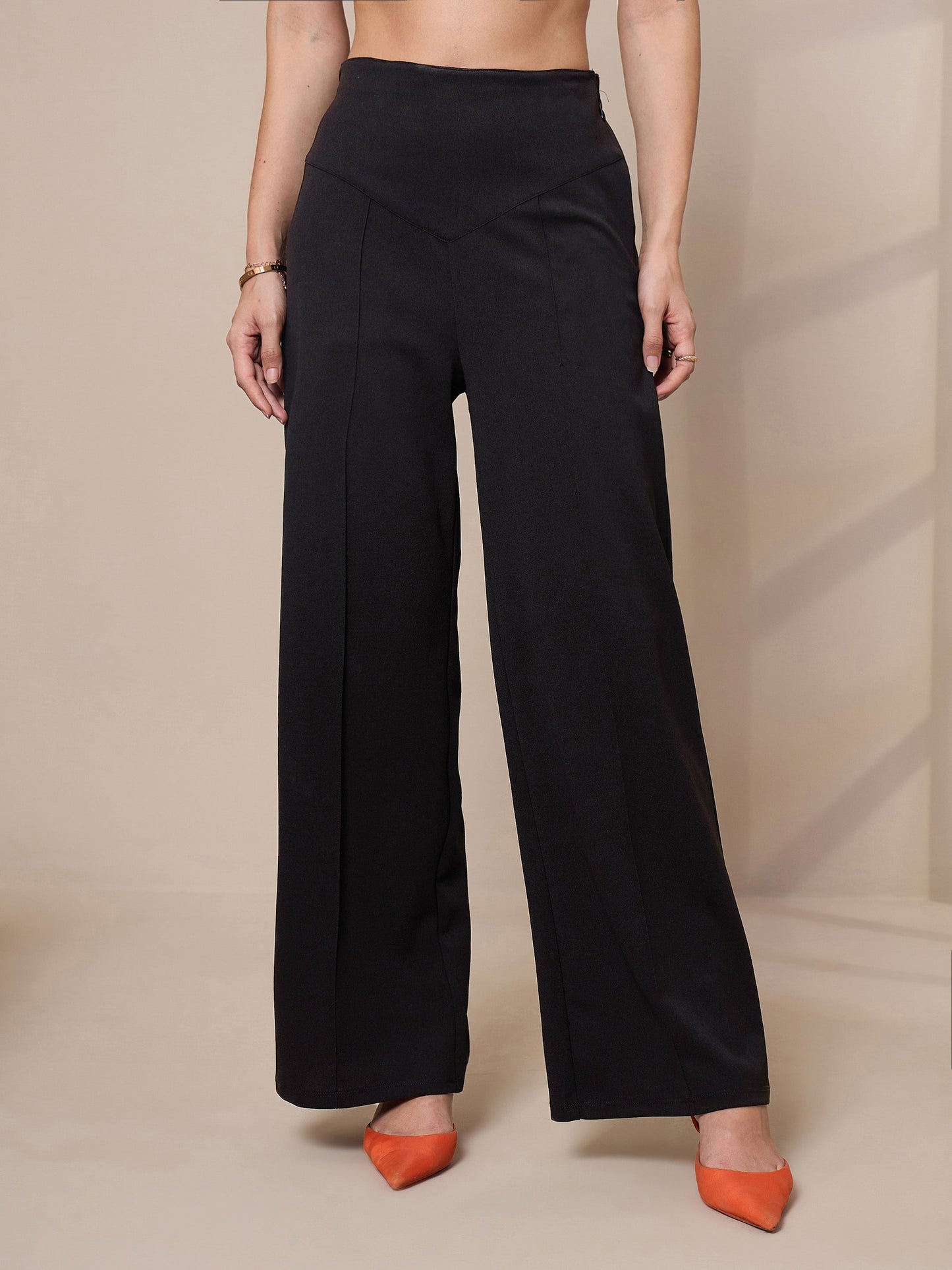 Black Front Darted Elasticated Pants