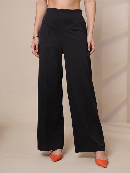 Black Front Darted Elasticated Pants