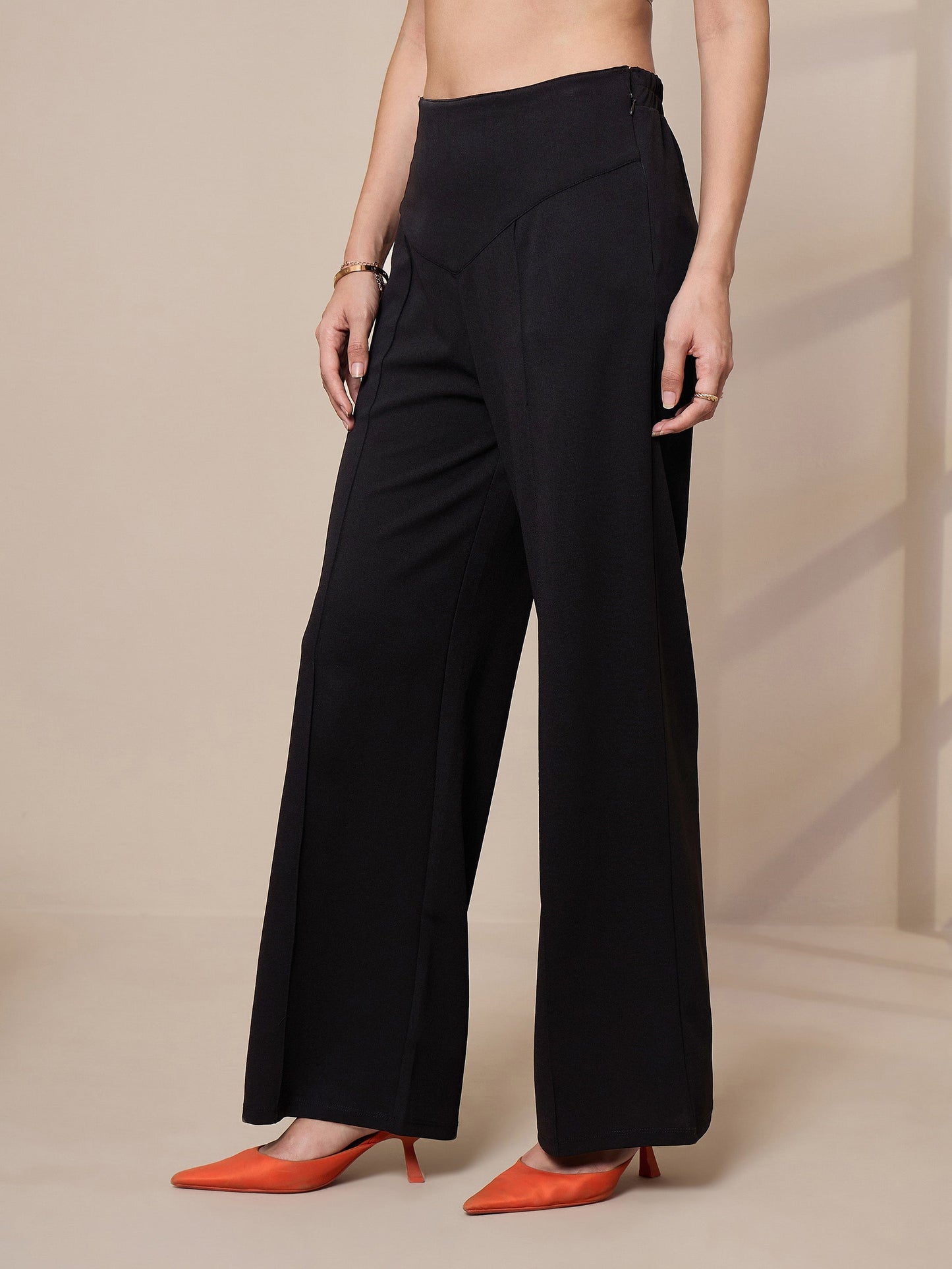 Black Front Darted Elasticated Pants