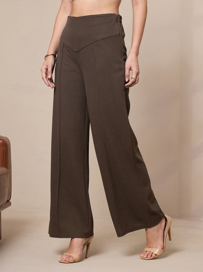 Brown Front Darted Elasticated Pants