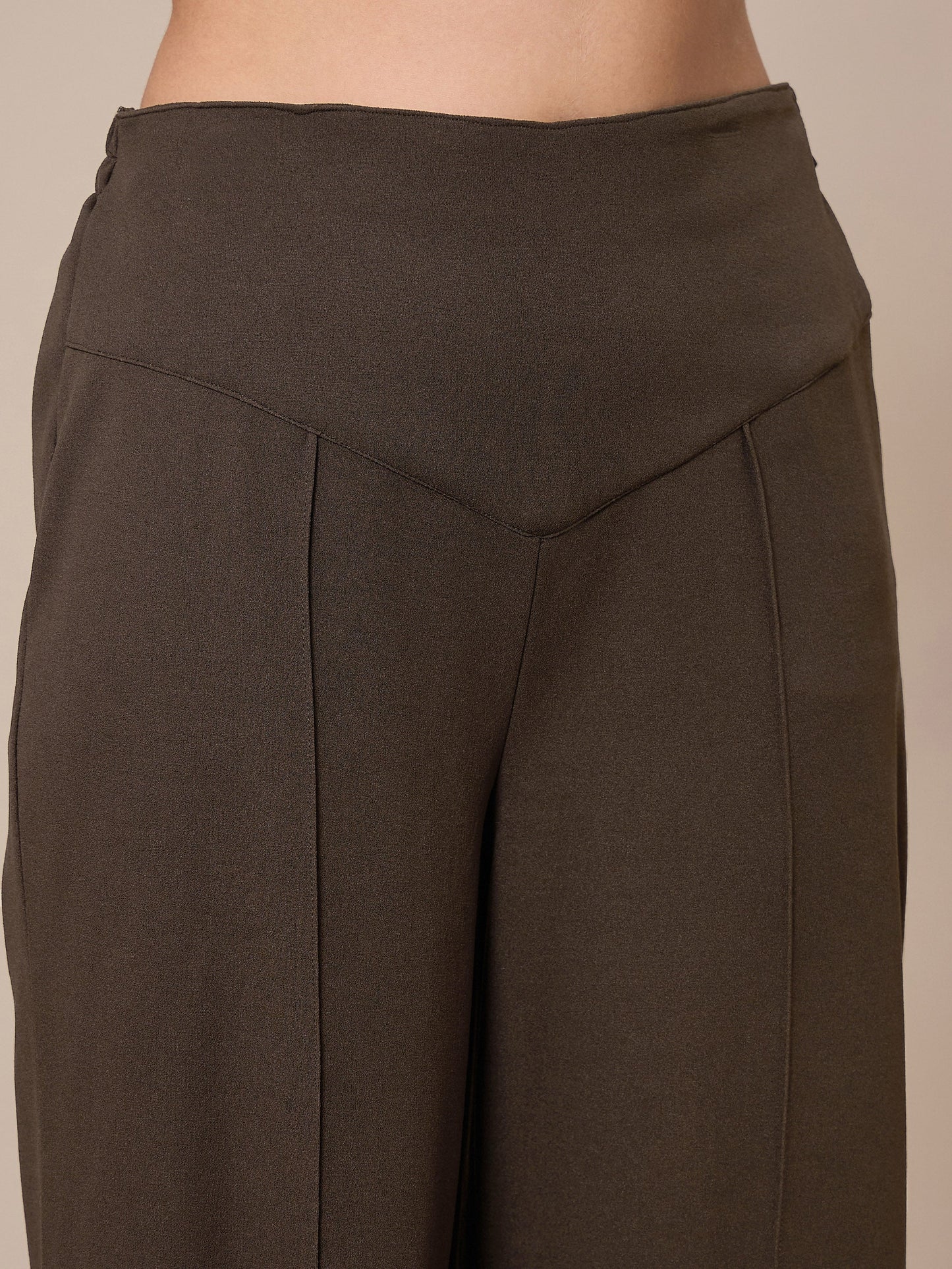 Brown Front Darted Elasticated Pants