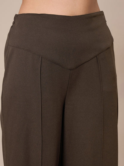 Brown Front Darted Elasticated Pants