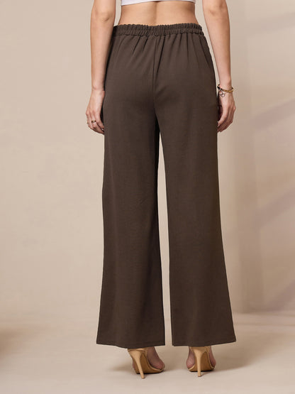Brown Front Darted Elasticated Pants