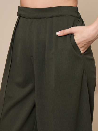 Olive Pleated Wide Leg Trousers