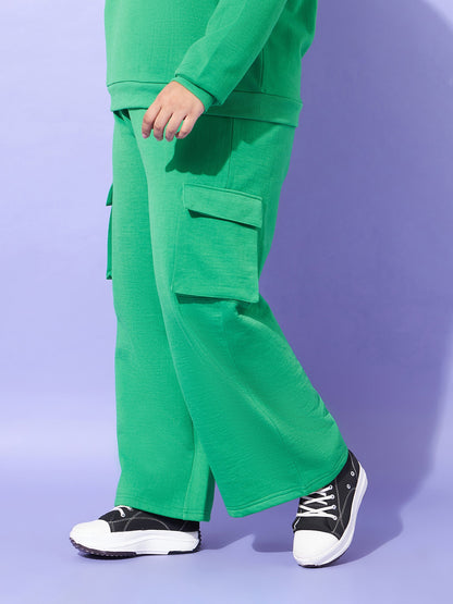 Green Fleece Cargo Track Pants
