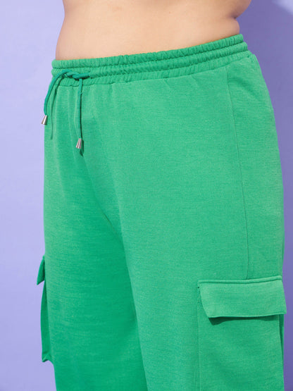 Green Fleece Cargo Track Pants