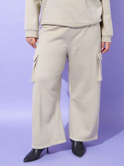 Plus size women's Grey Polycotton Grey Fleece Cargo Track Pants by Sassafras Curve for wholesale buyers, boutiques, resellers and bulk orders from
