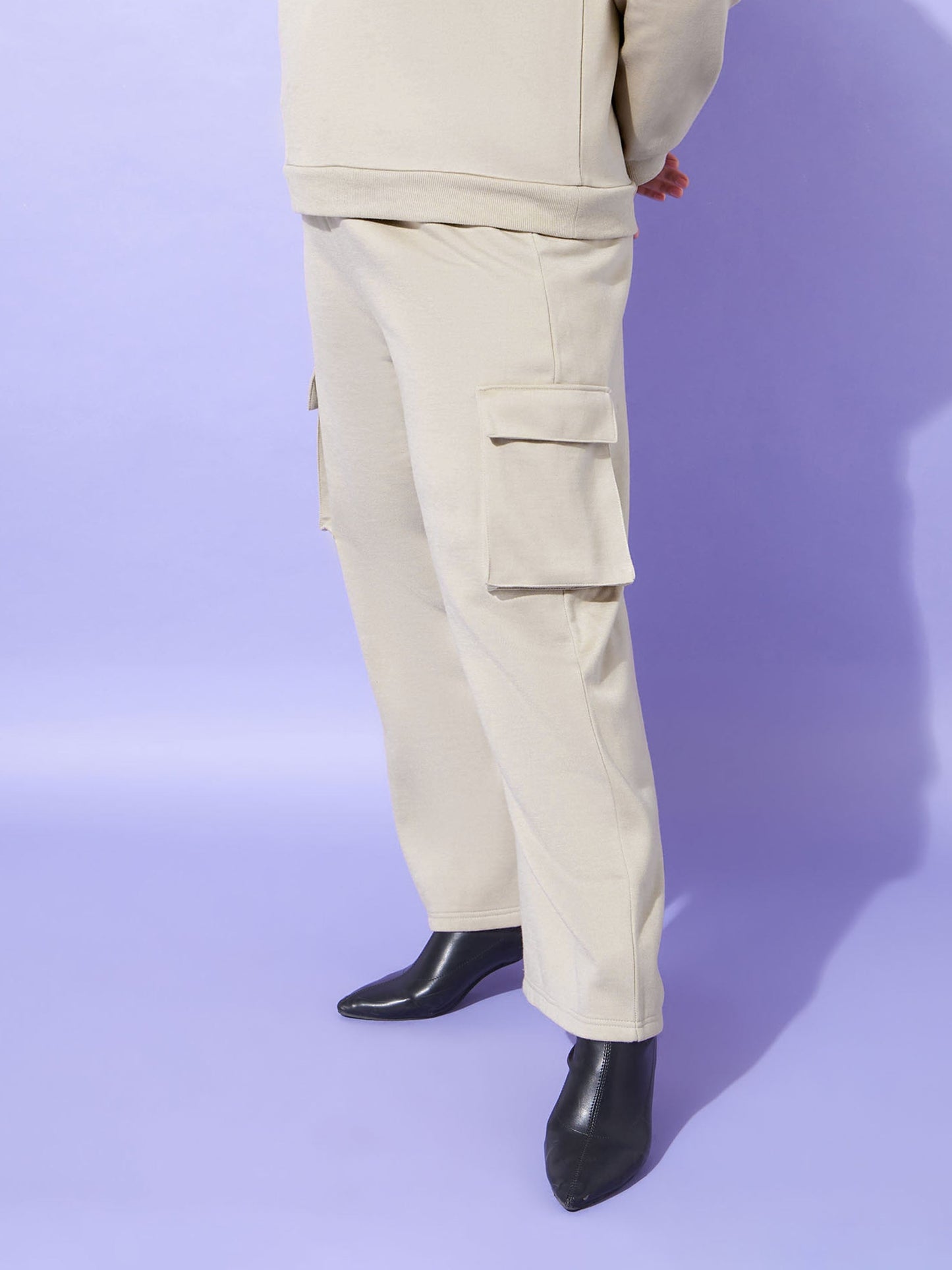 Women Grey Fleece Cargo Track Pants