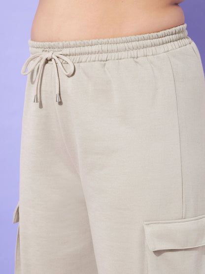 Women Grey Fleece Cargo Track Pants