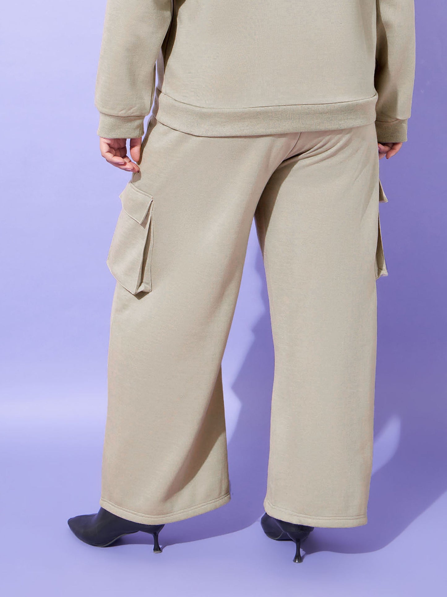 Women Grey Fleece Cargo Track Pants