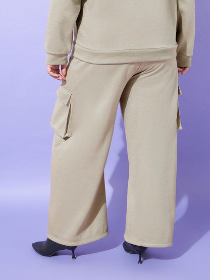 Women Grey Fleece Cargo Track Pants