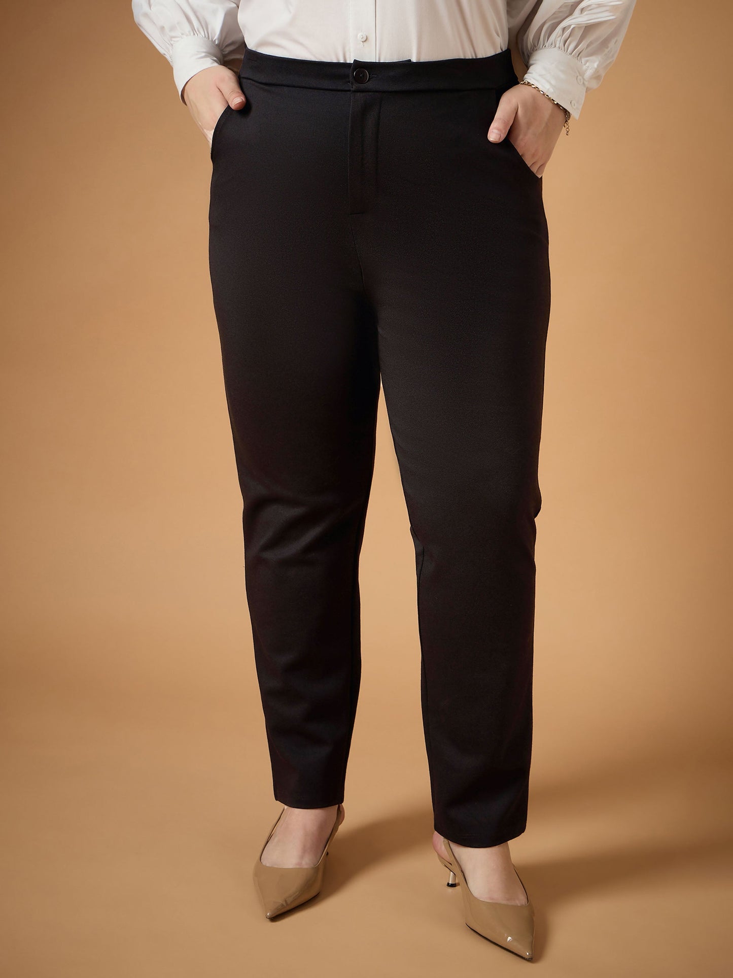 Plus size women's Black Rayon Black Mom Fit Pants by Sassafras Curve for wholesale buyers, boutiques, resellers and bulk orders from Trendphoria