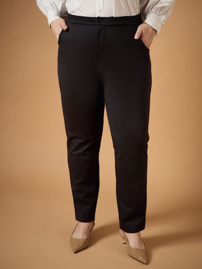 Plus size women's Black Rayon Black Mom Fit Pants by Sassafras Curve for wholesale buyers, boutiques, resellers and bulk orders from Trendphoria