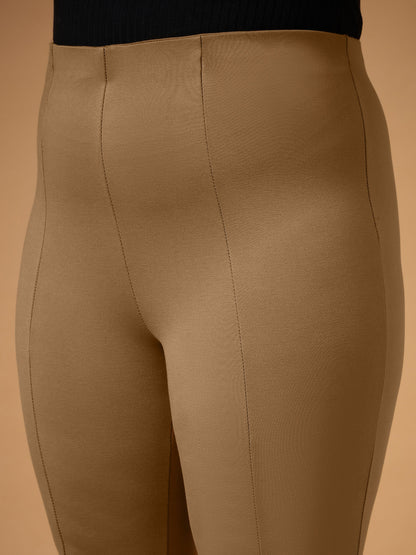 Beige Front Slit Detail Bell Bottom Pants