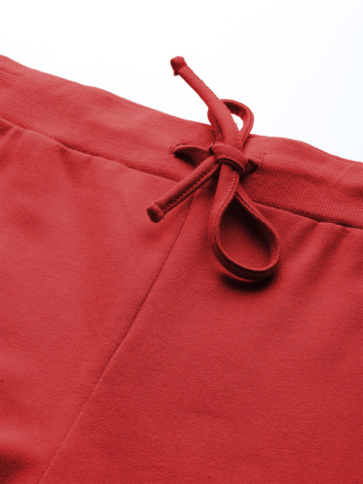 Women Red Terry Wide Leg Drawstring Pants