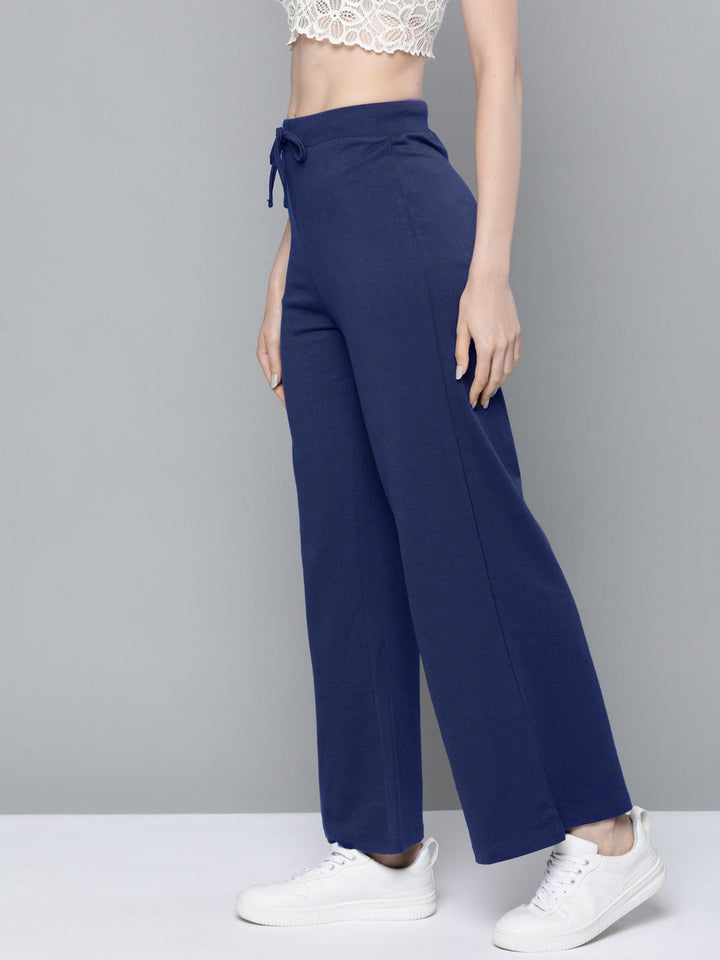 Women Navy Terry Wide Leg Drawstring Pants