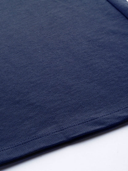 Women Navy Blue Terry Wide Leg Drawstring Pants