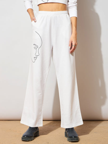 White Terry Line Art Track Pants