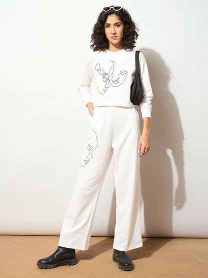 White Terry Line Art Track Pants