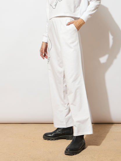 White Terry Line Art Track Pants