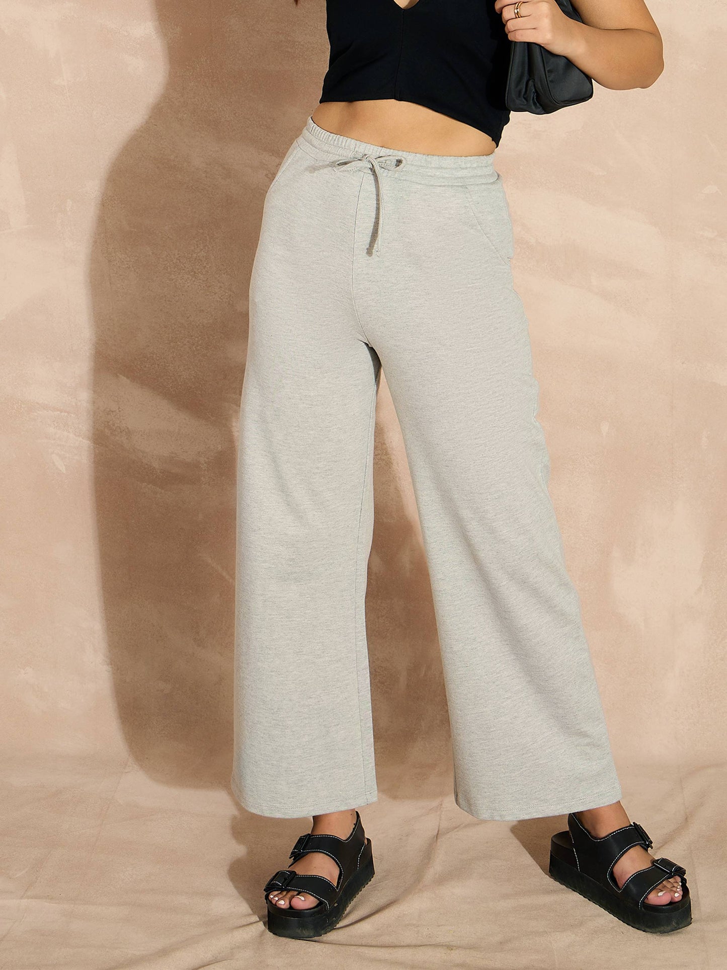 Women Grey Melange Terry Track Pants