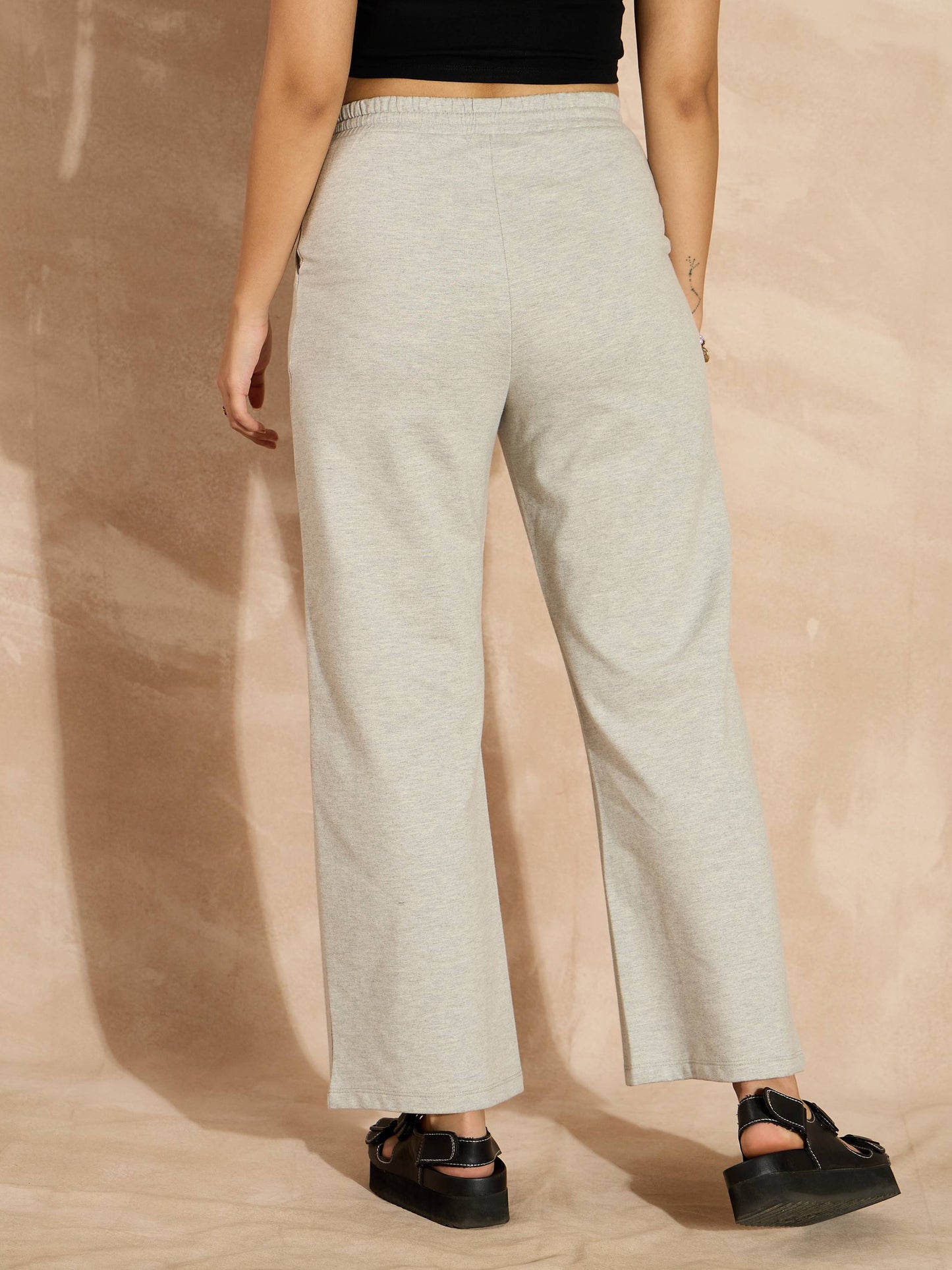 Women Grey Melange Terry Track Pants