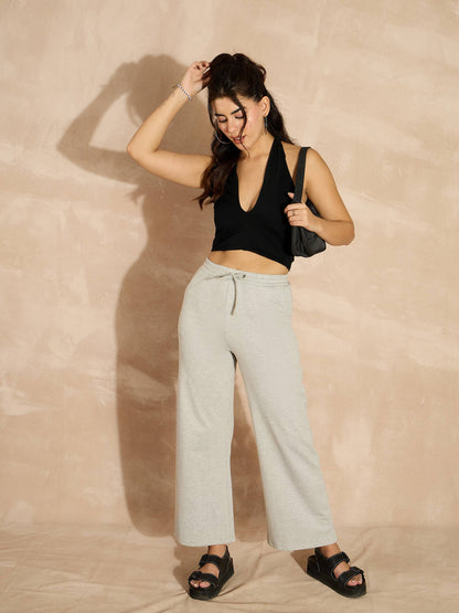 Women Grey Melange Terry Track Pants