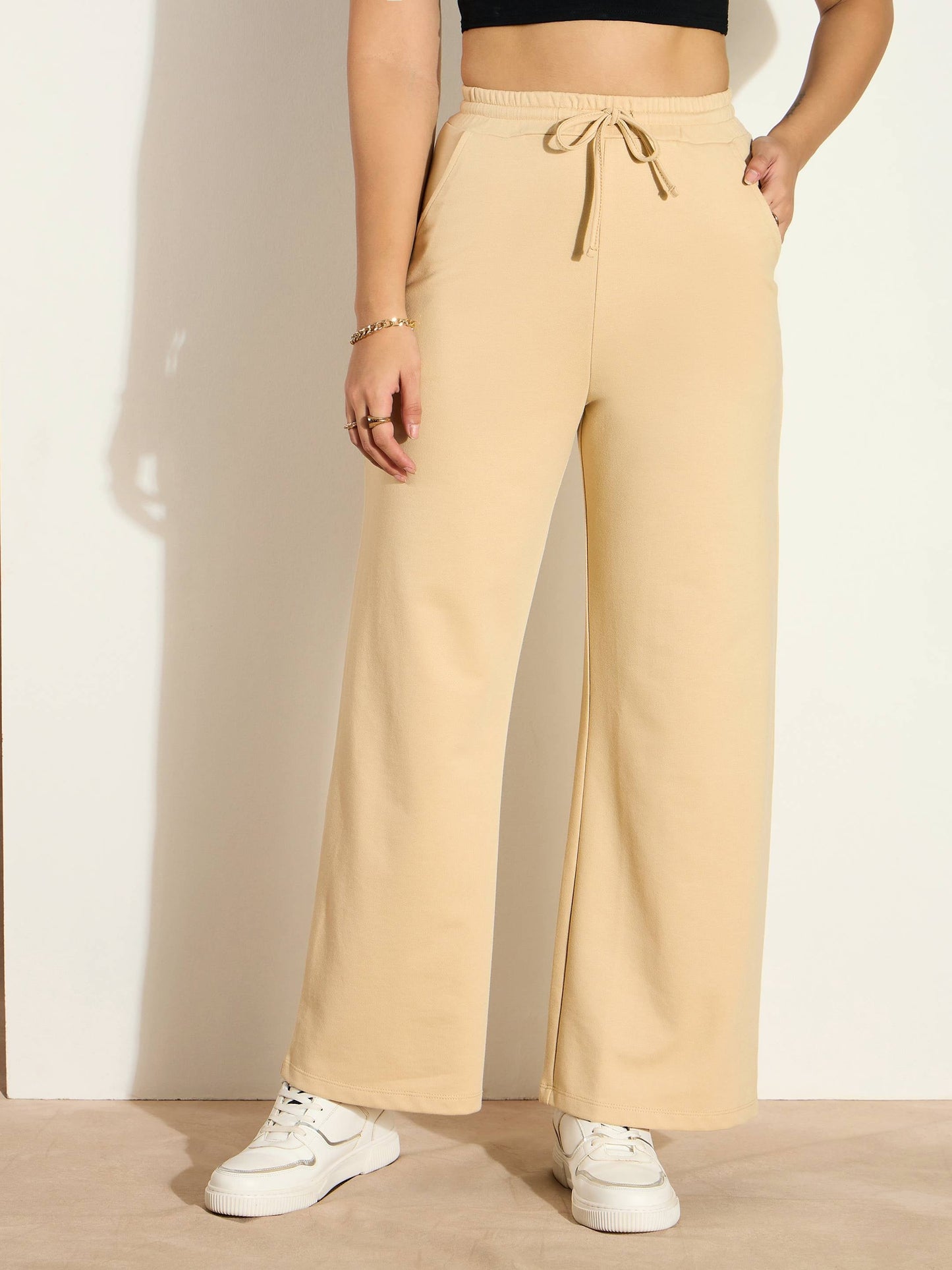 Women Beige Terry Track Pants