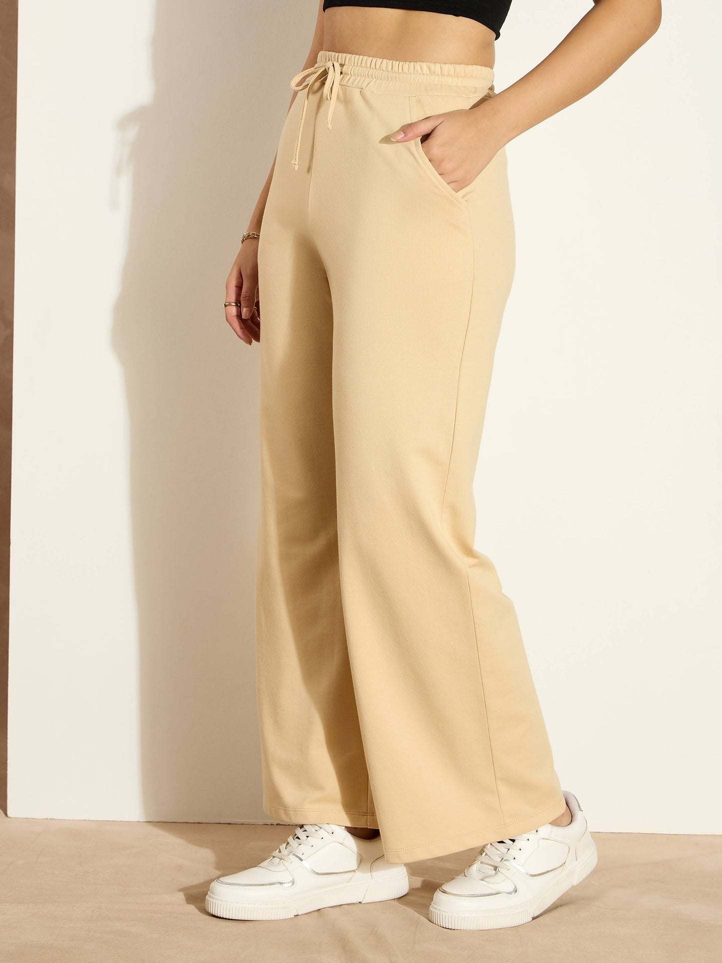 Women Beige Terry Track Pants