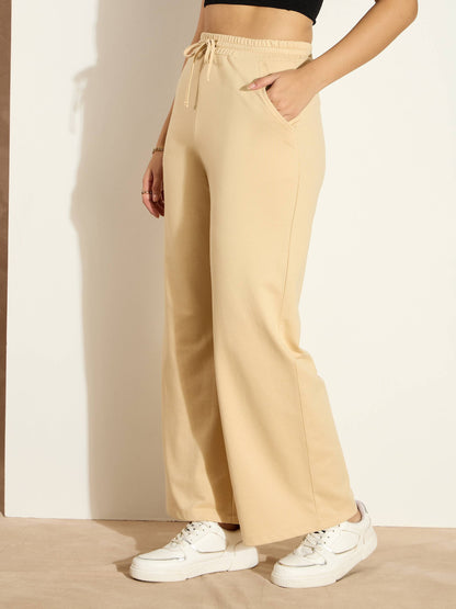 Women Beige Terry Track Pants