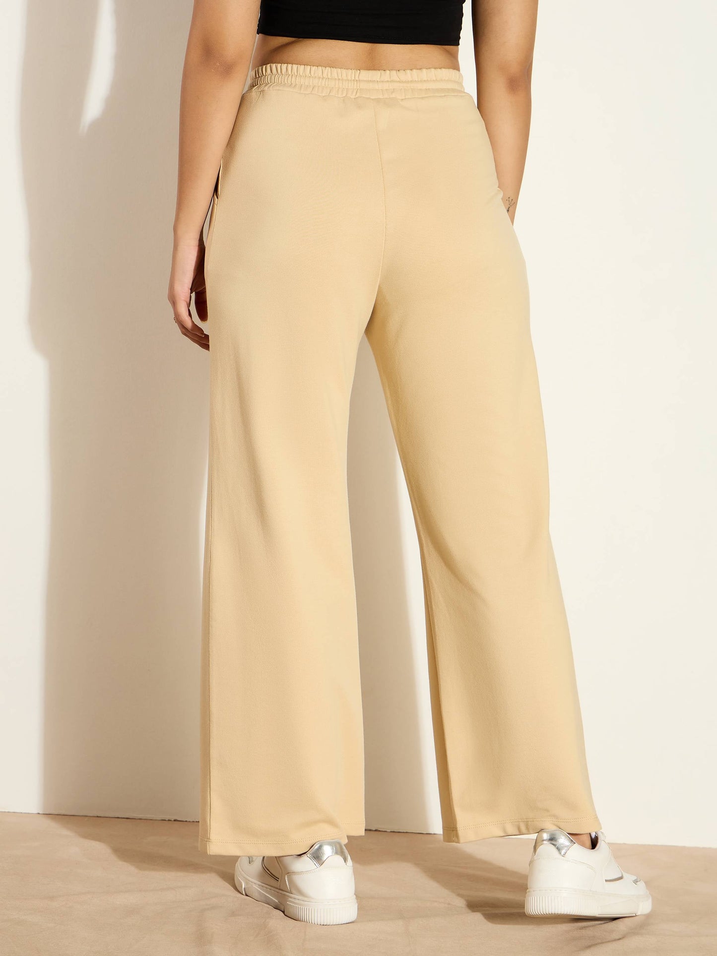 Women Beige Terry Track Pants
