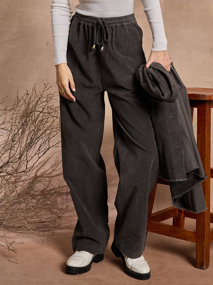 Dark Grey Corduroy Straight Pants