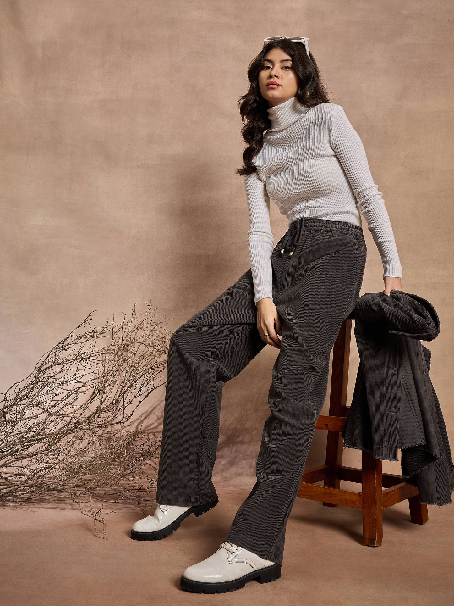 Dark Grey Corduroy Straight Pants