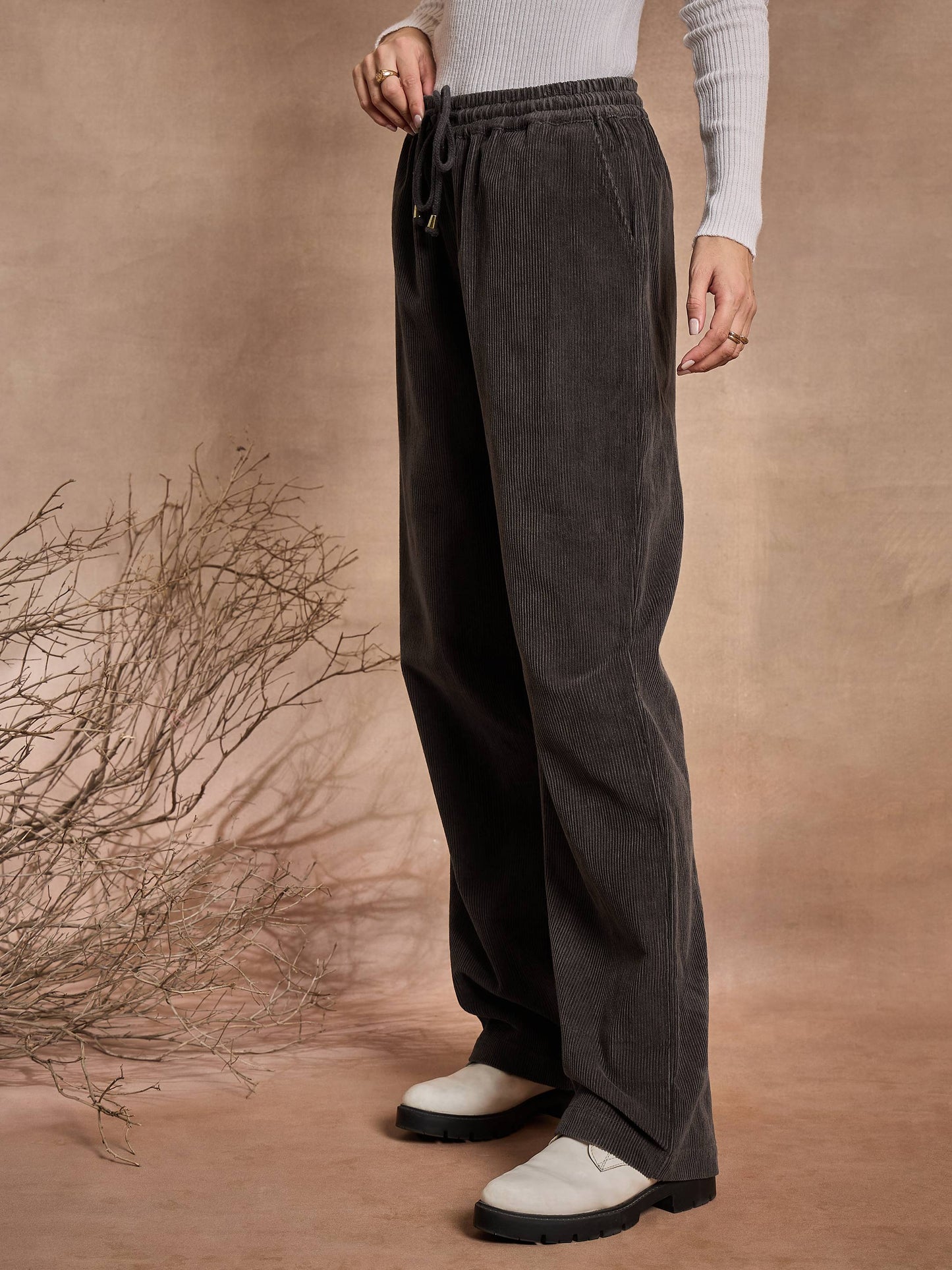 Dark Grey Corduroy Straight Pants