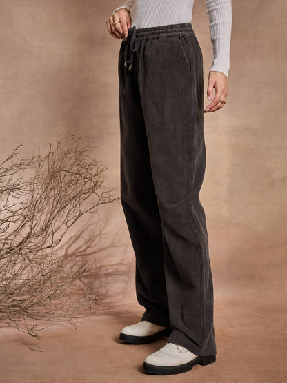 Dark Grey Corduroy Straight Pants