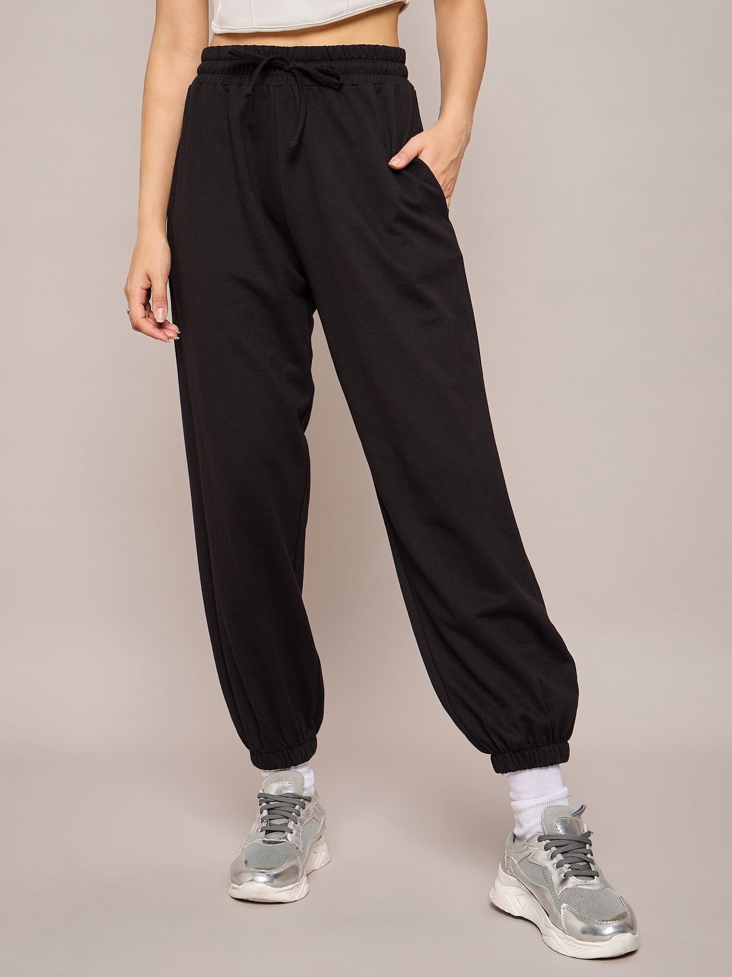 Women Black Terry Baggy Joggers