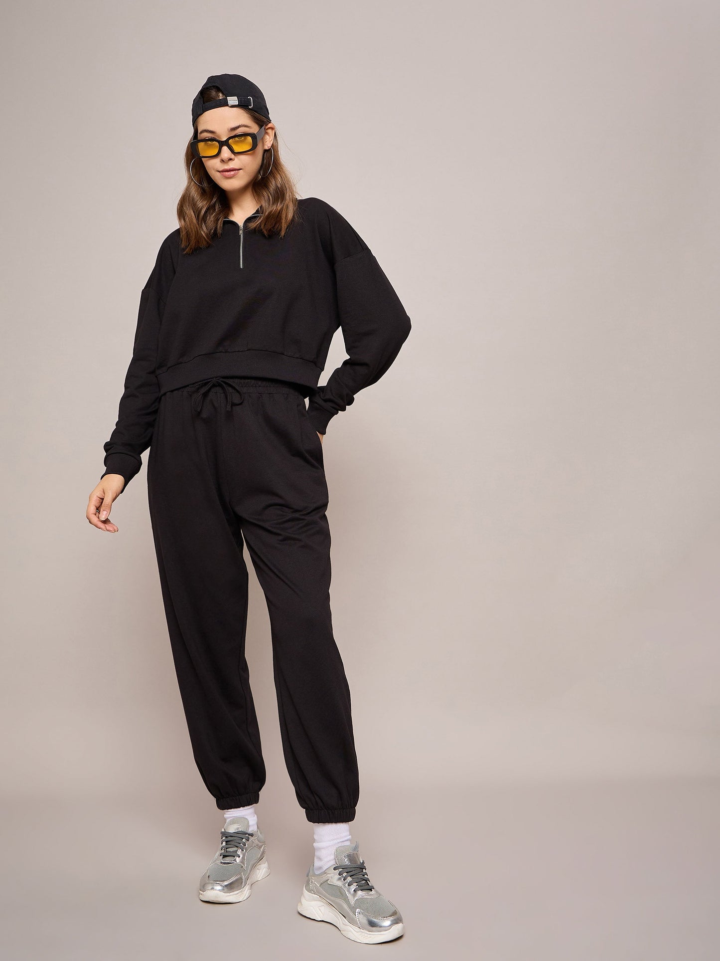 Women Black Terry Baggy Joggers