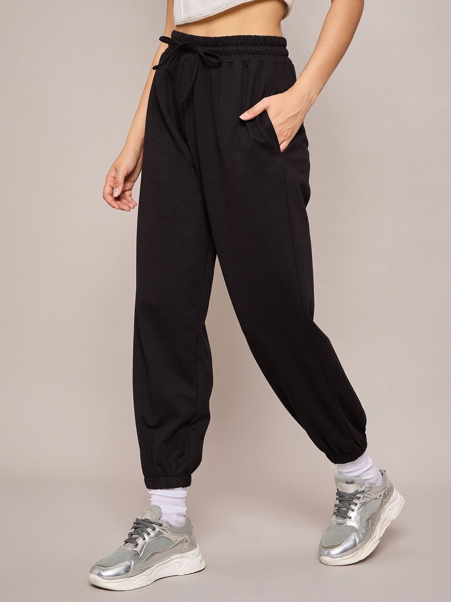 Women Black Terry Baggy Joggers