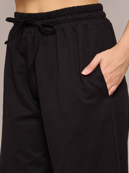 Women Black Terry Baggy Joggers