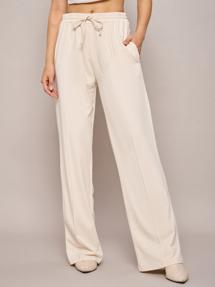 Women Off White Terry Side Pockets Track Pants