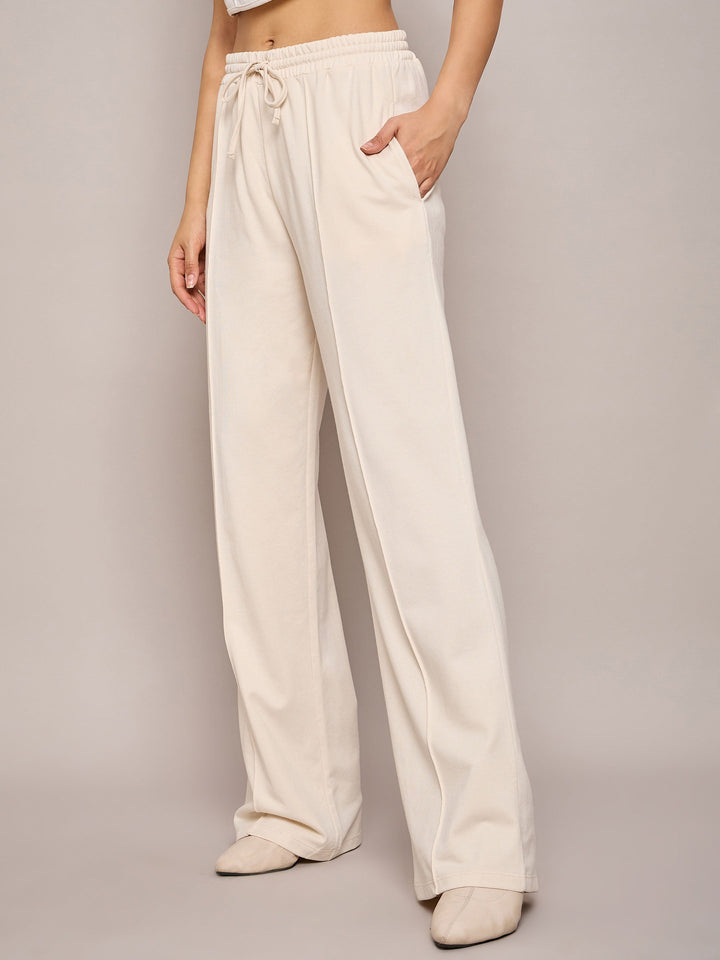 Women Off White Terry Side Pockets Track Pants