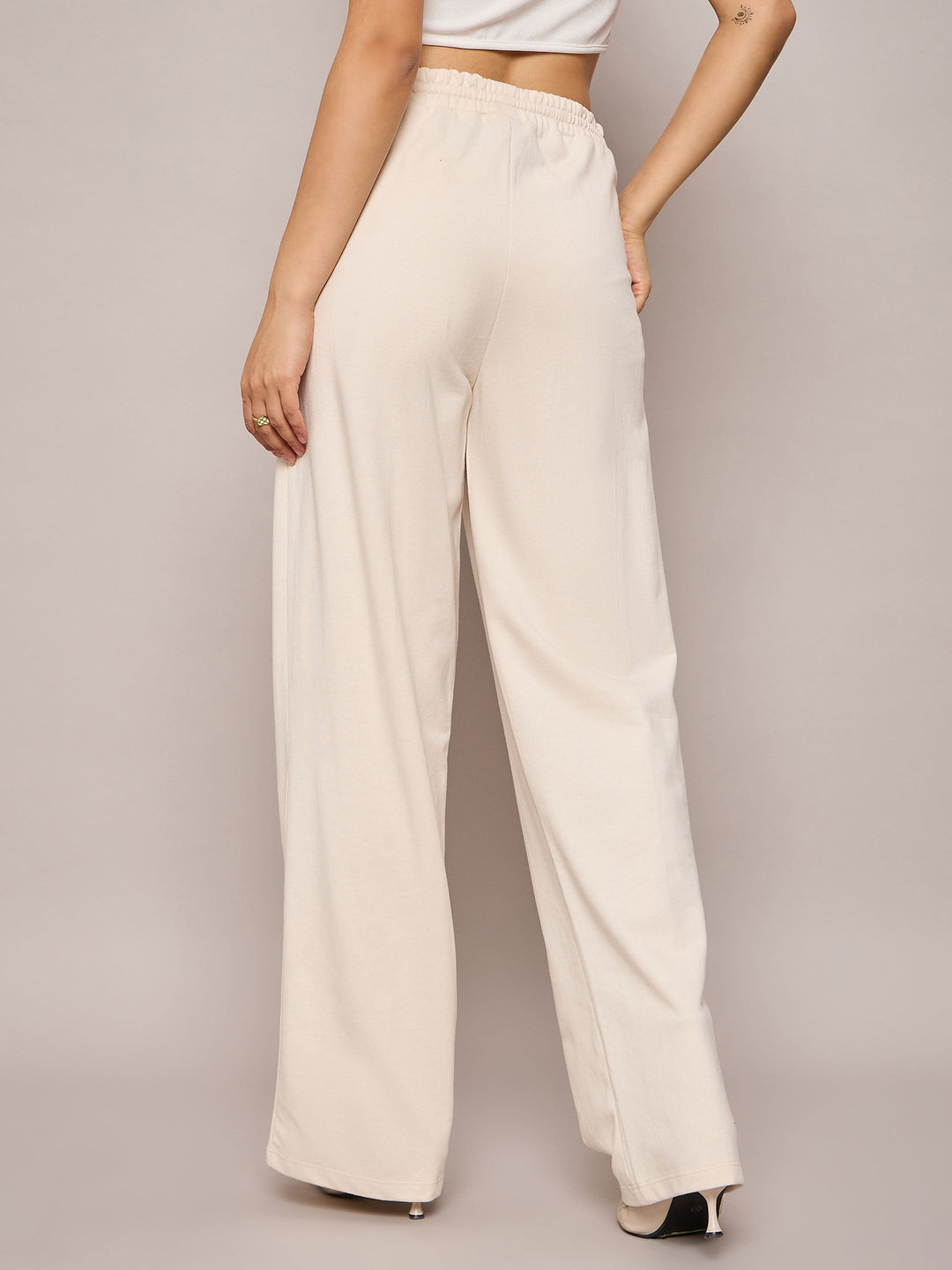 Women Off White Terry Side Pockets Track Pants