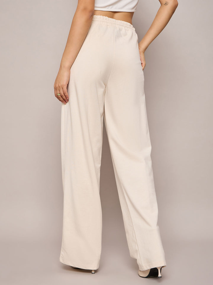 Women Off White Terry Side Pockets Track Pants