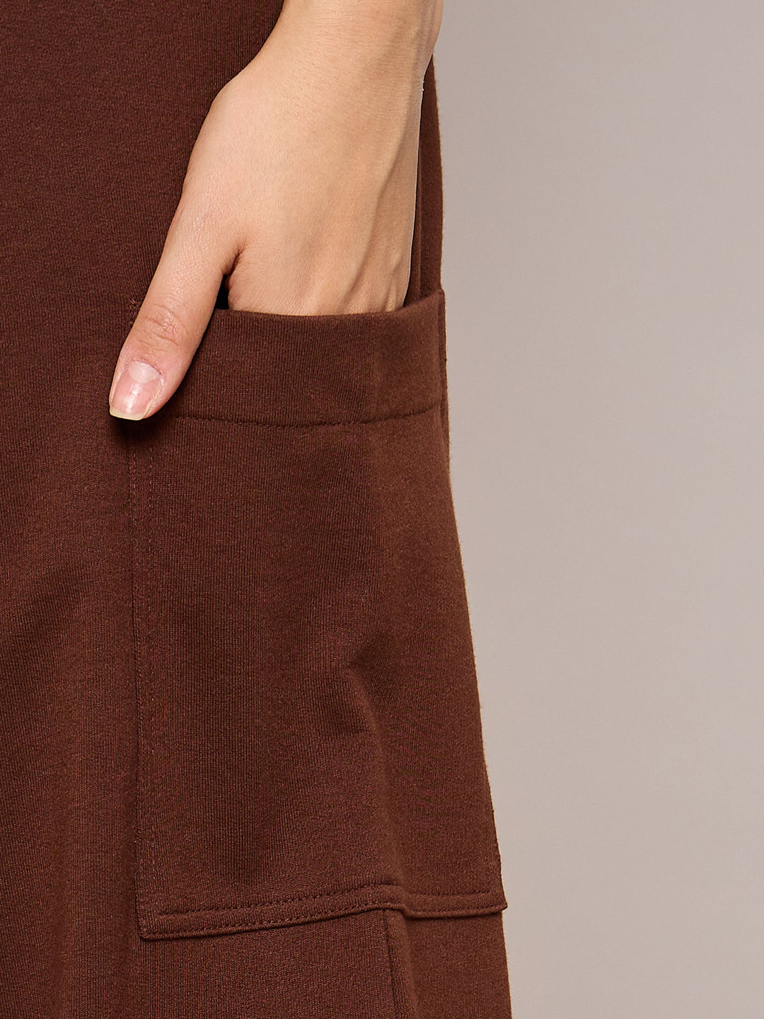 Women Brown Terry Wide Leg Track Pants