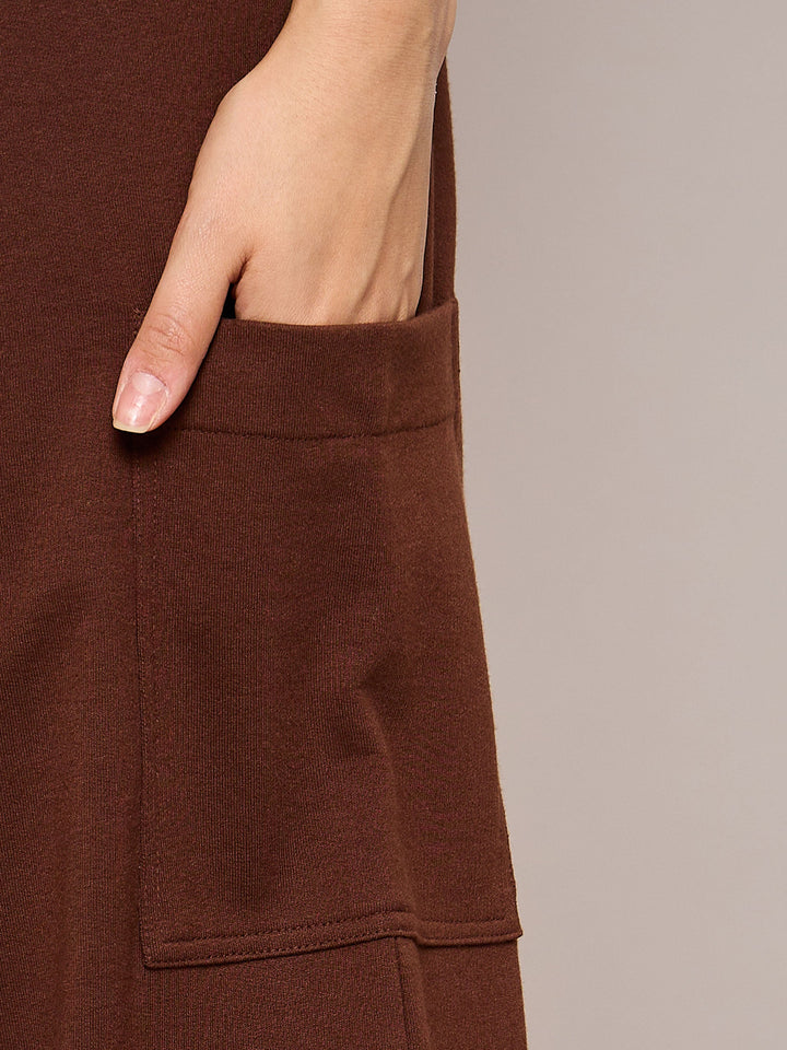 Women Brown Terry Wide Leg Track Pants