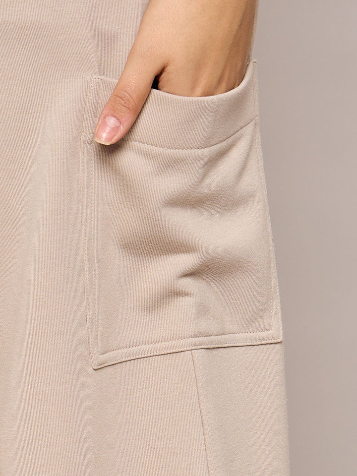 Women Taupe Terry Wide Leg Track Pants