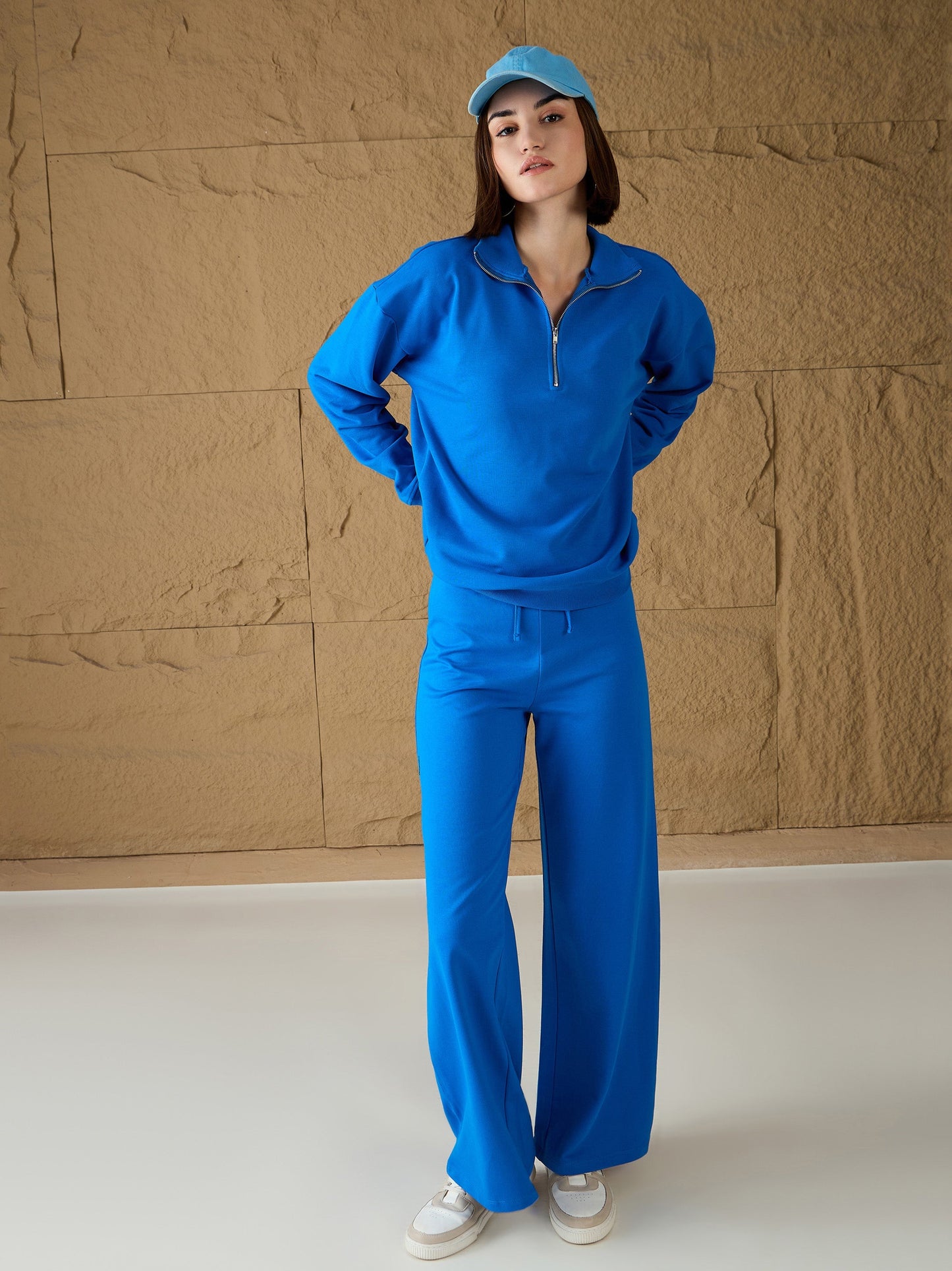 Royal Blue Terry Wide Leg Track Pants