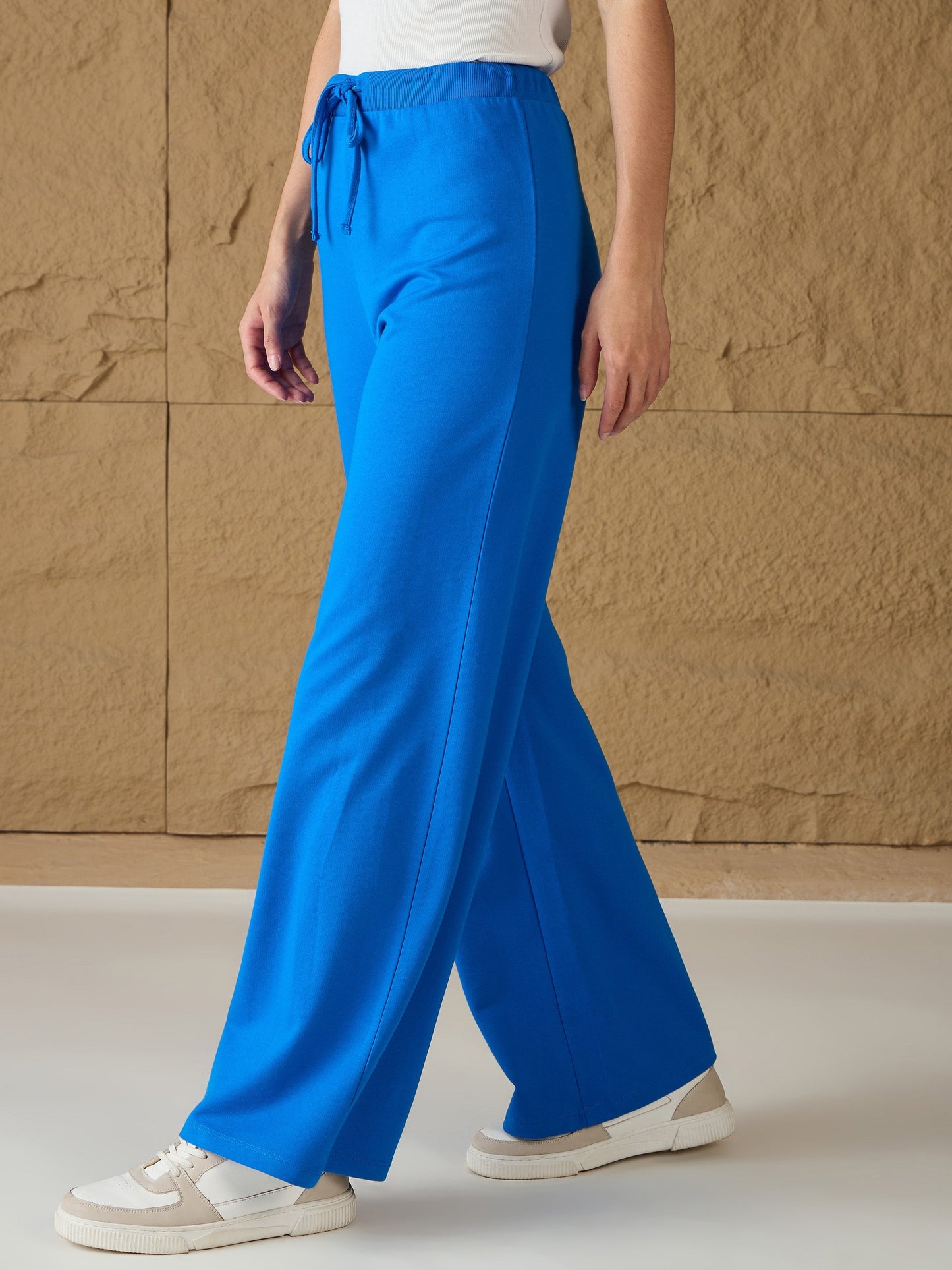 Royal Blue Terry Wide Leg Track Pants